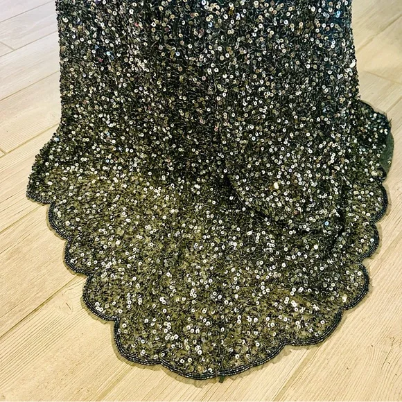 Mac Duggal Sequin V-Neck Empire Waist Sleeveless Gown Size 8 Charcoal NWT 4930 - Picture 7 of 15